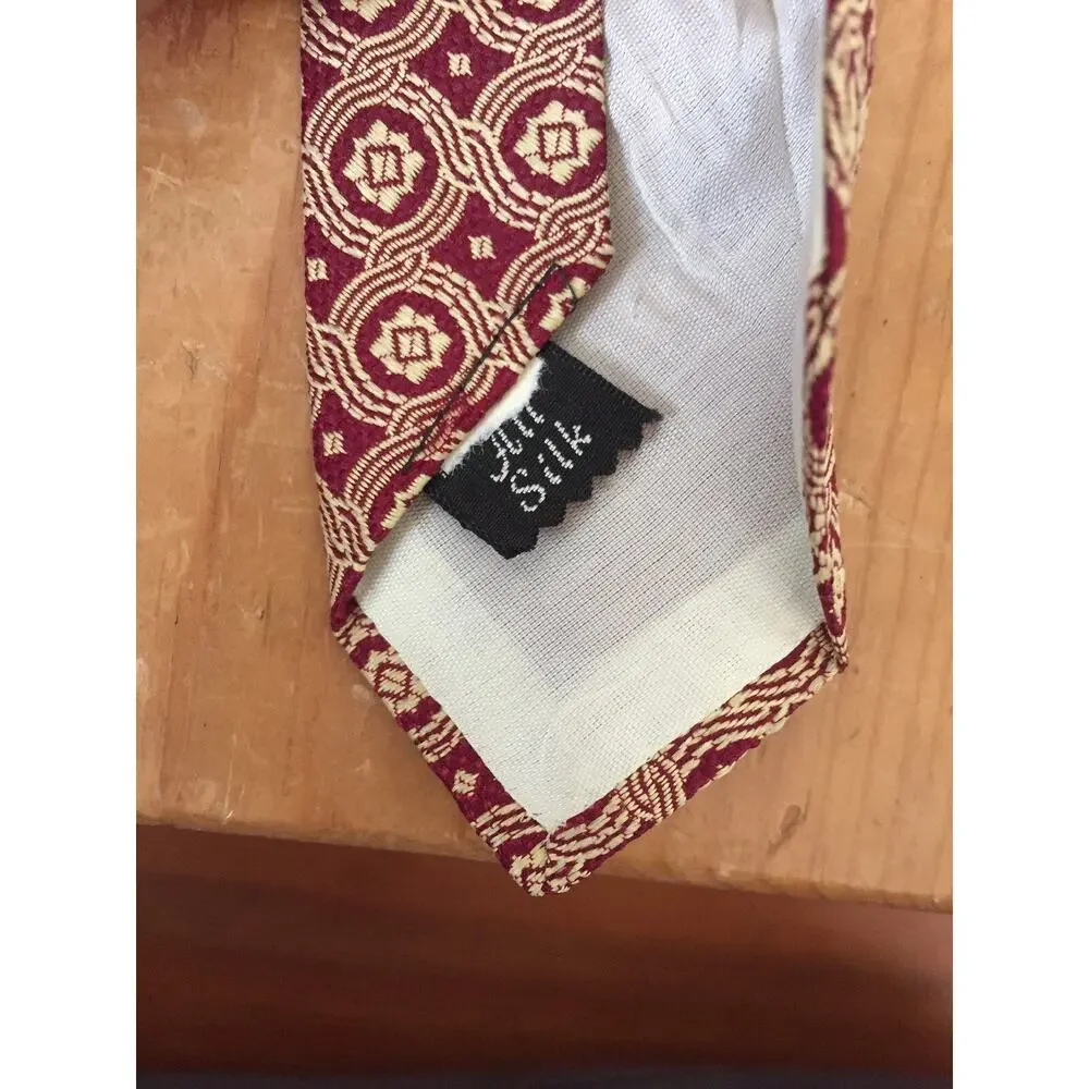 Vintage 70s Gimbels Mens Store 100% Silk Geometric Patterned Diamond Tie 4